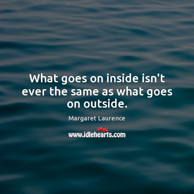 What goes on inside isn’t ever the same as what goes on outside. Margaret Laurence Picture Quote