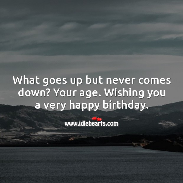 What goes up but never comes down? Your age. Happy birthday. Birthday Messages for Kids Image