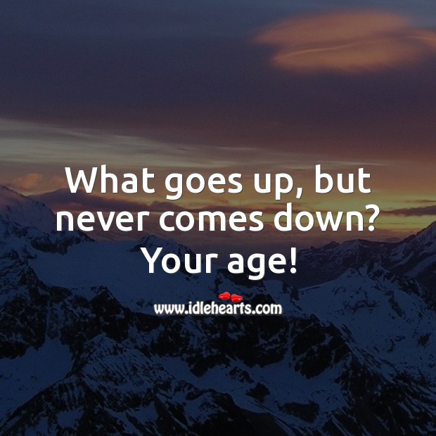 What goes up, but never comes down? Your age! Funny Birthday Messages Image