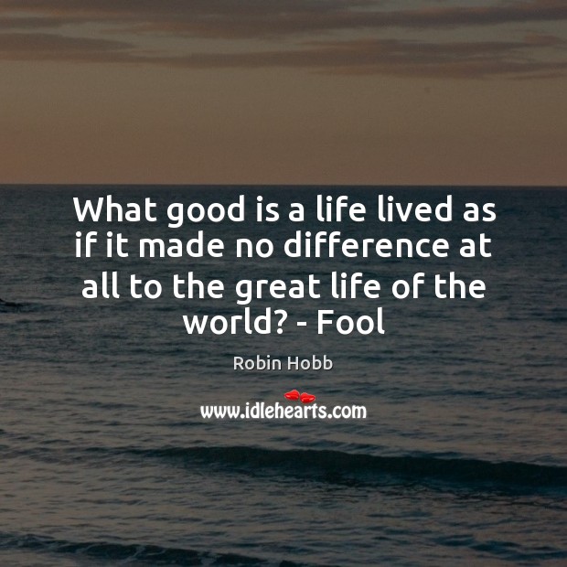 What good is a life lived as if it made no difference Robin Hobb Picture Quote