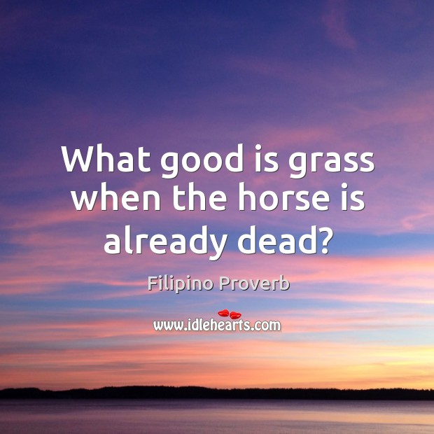 What good is grass when the horse is already dead? Image