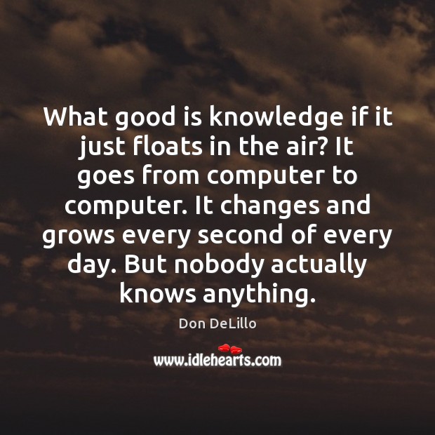 What good is knowledge if it just floats in the air? It Don DeLillo Picture Quote