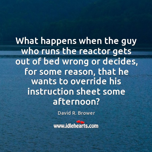 What happens when the guy who runs the reactor gets out of bed wrong or decides David R. Brower Picture Quote