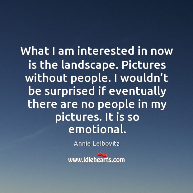 What I am interested in now is the landscape. Pictures without people. Annie Leibovitz Picture Quote