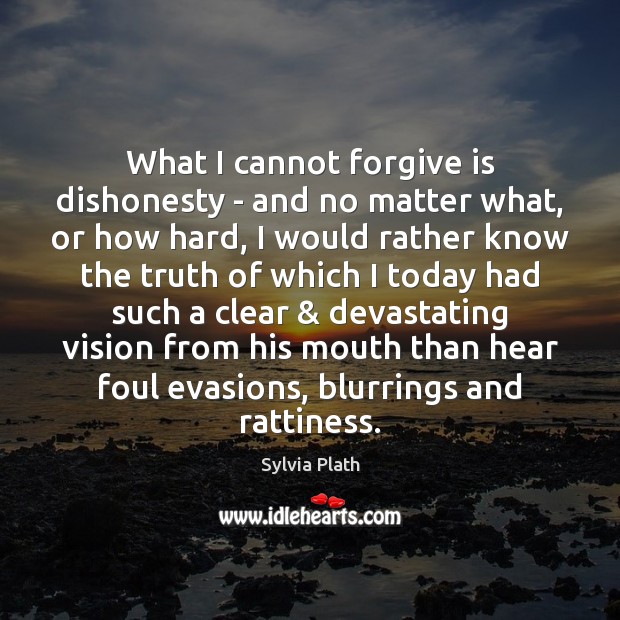 What I cannot forgive is dishonesty – and no matter what, or Sylvia Plath Picture Quote