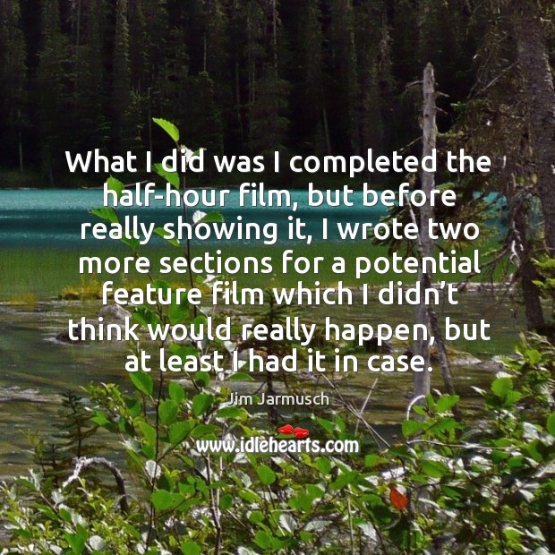 What I did was I completed the half-hour film, but before really showing it Jim Jarmusch Picture Quote
