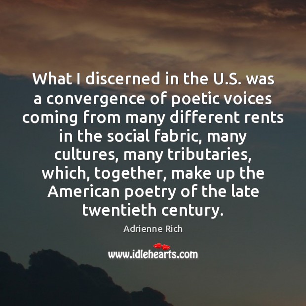 What I discerned in the U.S. was a convergence of poetic Adrienne Rich Picture Quote