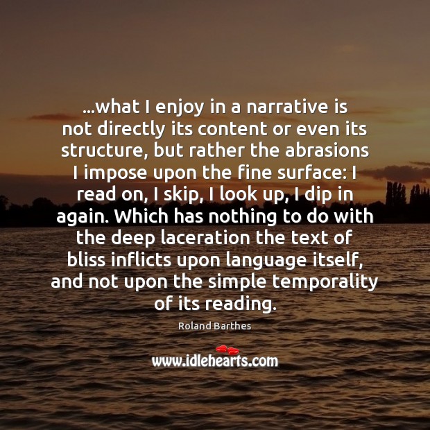 …what I enjoy in a narrative is not directly its content or Image