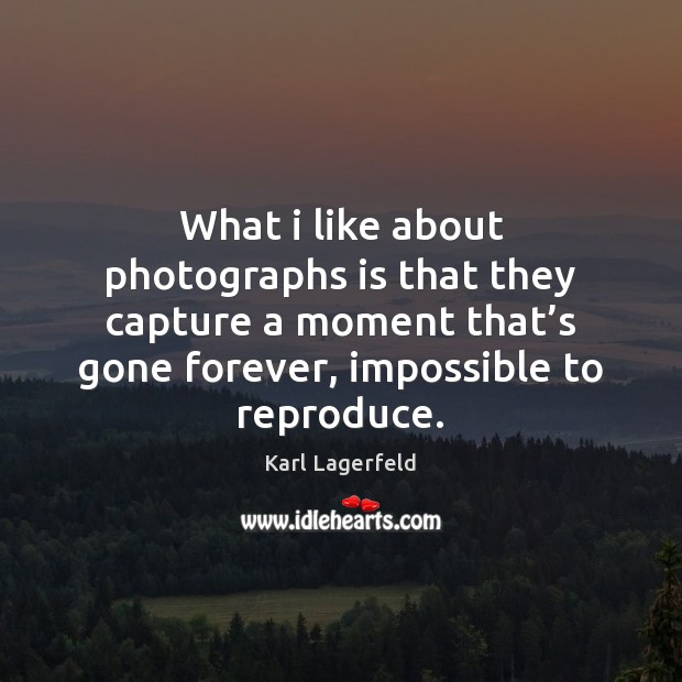 What i like about photographs is that they capture a moment that’ Karl Lagerfeld Picture Quote
