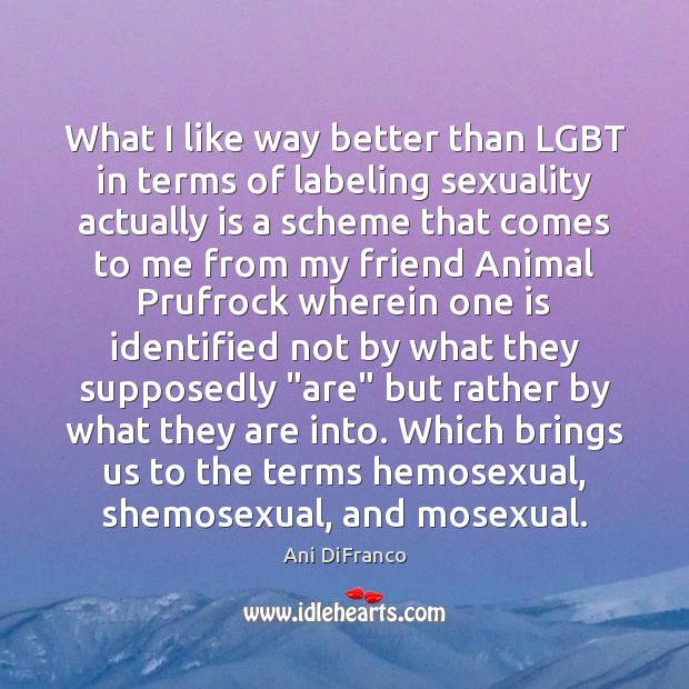 What I like way better than LGBT in terms of labeling sexuality Ani DiFranco Picture Quote
