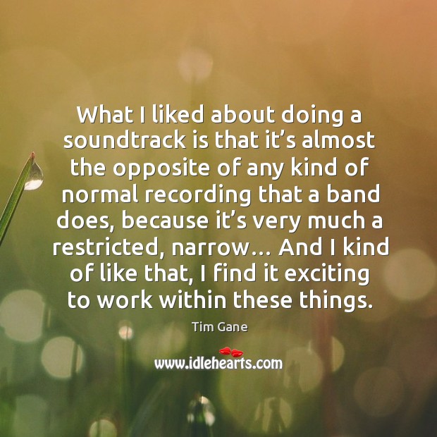 What I liked about doing a soundtrack is that it’s almost the opposite of any kind of normal Tim Gane Picture Quote
