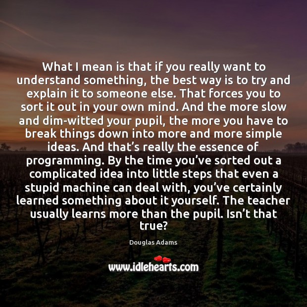 What I mean is that if you really want to understand something, Douglas Adams Picture Quote