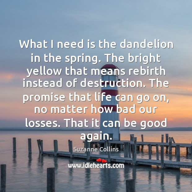 What I need is the dandelion in the spring. The bright yellow Suzanne Collins Picture Quote