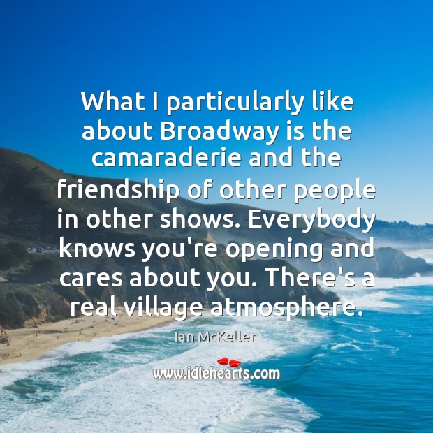 What I particularly like about Broadway is the camaraderie and the friendship Ian McKellen Picture Quote
