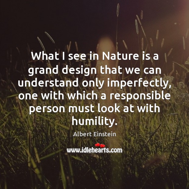 What I see in Nature is a grand design that we can Albert Einstein Picture Quote