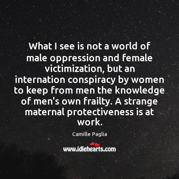 What I see is not a world of male oppression and female Camille Paglia Picture Quote