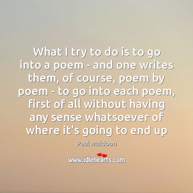 What I try to do is to go into a poem – Paul Muldoon Picture Quote