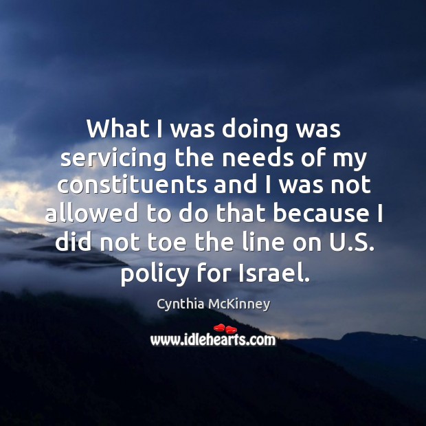 What I was doing was servicing the needs of my constituents and I was not allowed to Cynthia McKinney Picture Quote