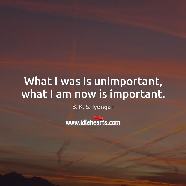 What I was is unimportant, what I am now is important. B. K. S. Iyengar Picture Quote