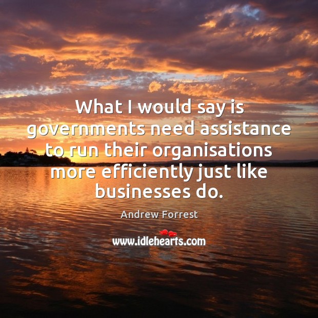 What I would say is governments need assistance to run their organisations Andrew Forrest Picture Quote