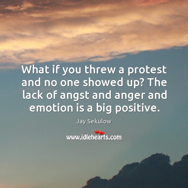 What if you threw a protest and no one showed up? the lack of angst and anger and emotion is a big positive. Jay Sekulow Picture Quote