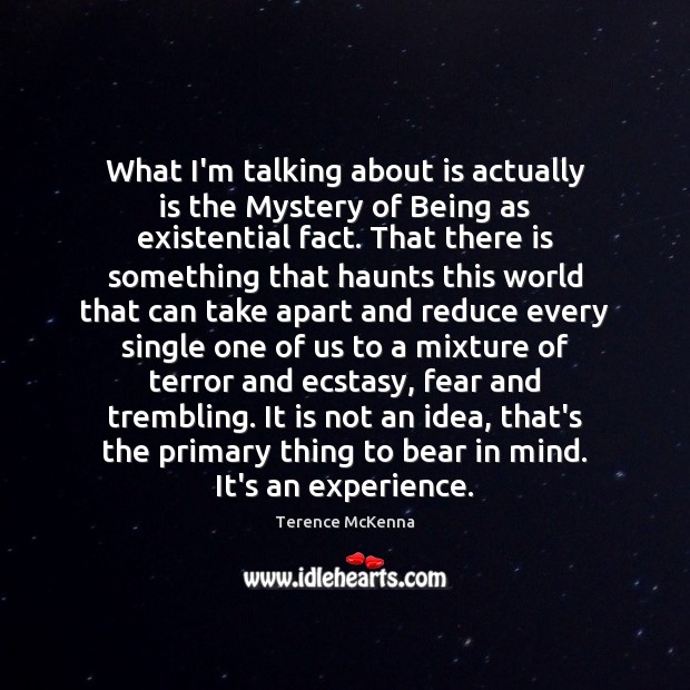 What I’m talking about is actually is the Mystery of Being as Terence McKenna Picture Quote