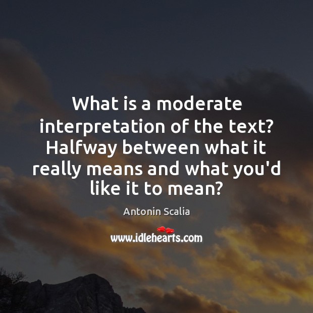 What is a moderate interpretation of the text? Halfway between what it Image