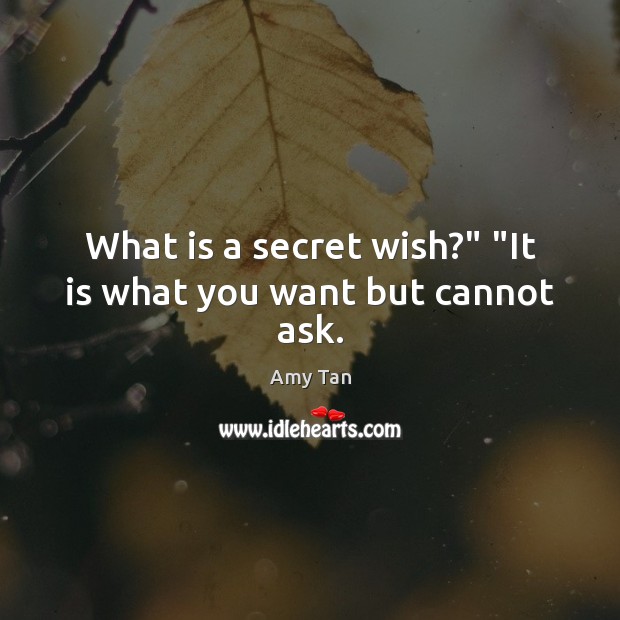 What is a secret wish?” “It is what you want but cannot ask. Amy Tan Picture Quote