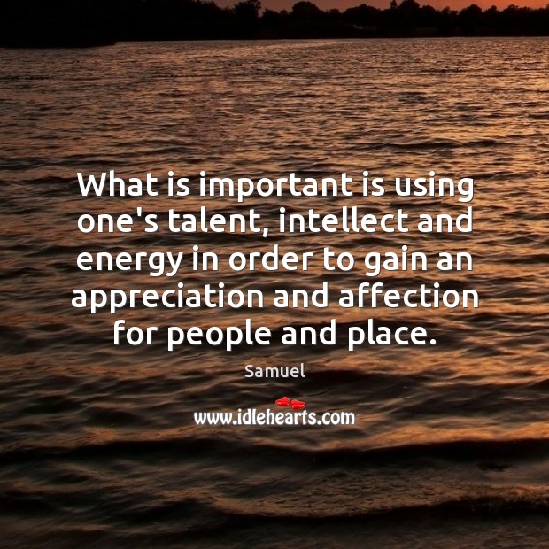 What is important is using one’s talent, intellect and energy in order Samuel Picture Quote