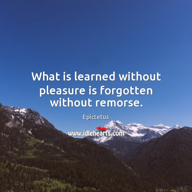 What is learned without pleasure is forgotten without remorse. Epictetus Picture Quote