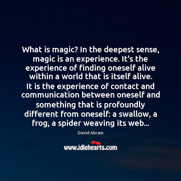 What is magic? In the deepest sense, magic is an experience. It’s David Abram Picture Quote