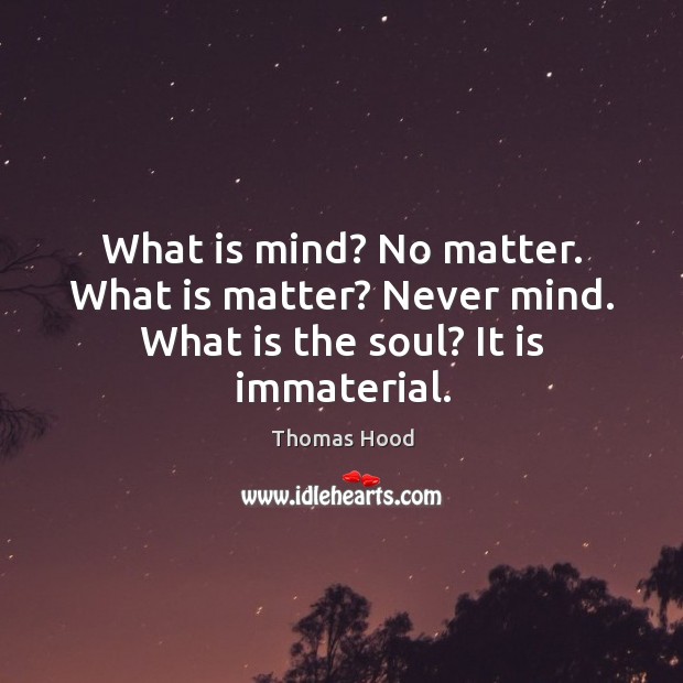 What is mind? No matter. What is matter? Never mind. What is the soul? It is immaterial. Thomas Hood Picture Quote