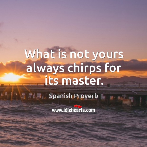What is not yours always chirps for its master. Spanish Proverbs Image