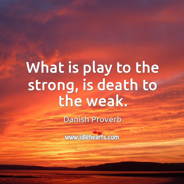 What is play to the strong, is death to the weak. Danish Proverbs Image