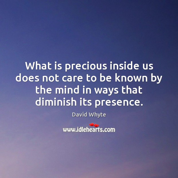What is precious inside us does not care to be known by David Whyte Picture Quote