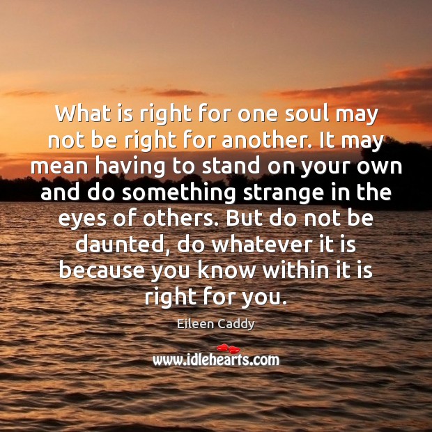 What is right for one soul may not be right for another. Eileen Caddy Picture Quote