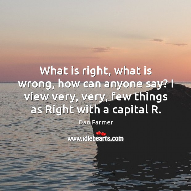 What is right, what is wrong, how can anyone say? I view very, very, few things as right with a capital r. Dan Farmer Picture Quote