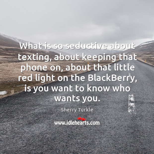 What is so seductive about texting, about keeping that phone on, about Sherry Turkle Picture Quote