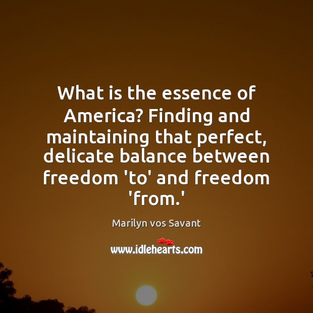 What is the essence of America? Finding and maintaining that perfect, delicate 
