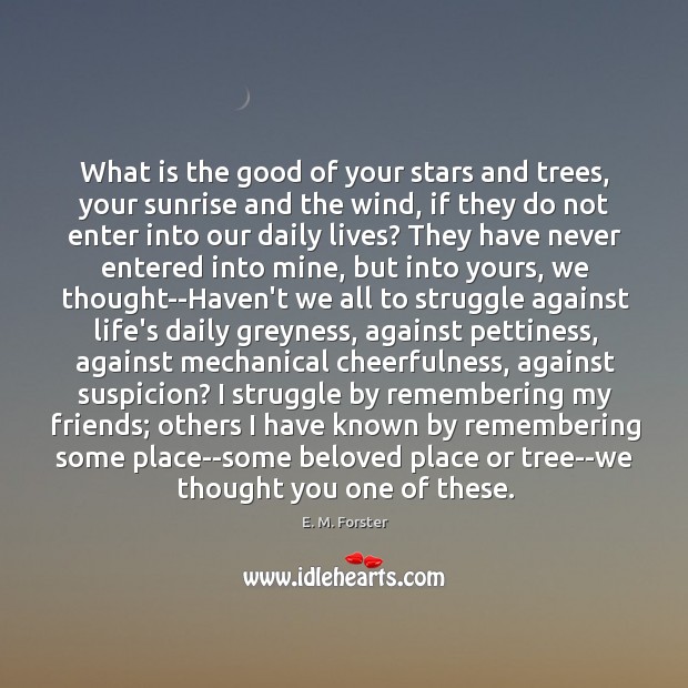 What is the good of your stars and trees, your sunrise and Image