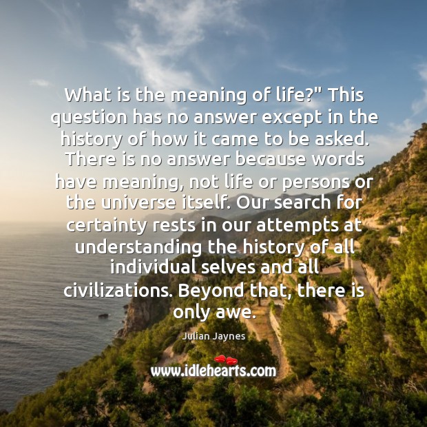 What is the meaning of life?” This question has no answer except Julian Jaynes Picture Quote