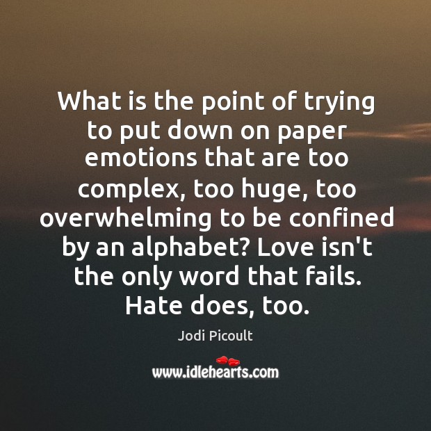 What is the point of trying to put down on paper emotions Jodi Picoult Picture Quote