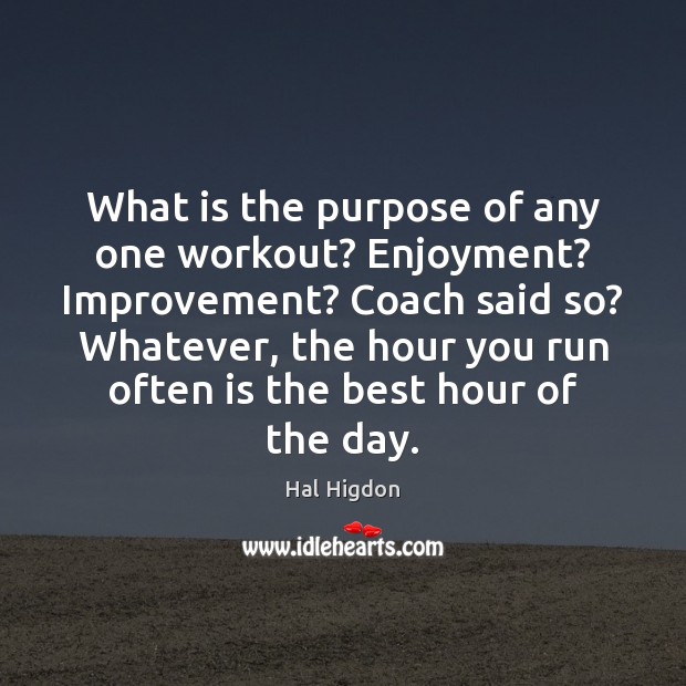 What is the purpose of any one workout? Enjoyment? Improvement? Coach said Hal Higdon Picture Quote
