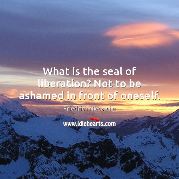 What is the seal of liberation? Not to be ashamed in front of oneself. Friedrich Nietzsche Picture Quote