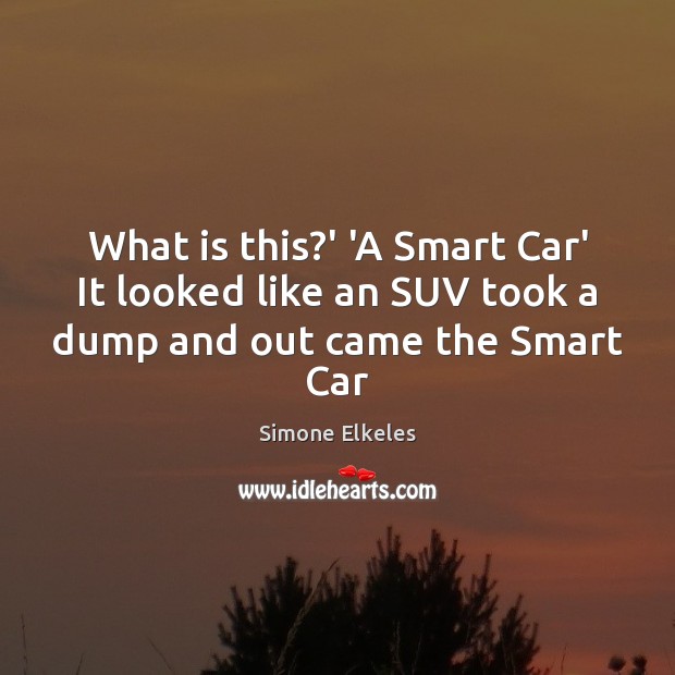 What is this?’ ‘A Smart Car’ It looked like an SUV took a dump and out came the Smart Car Simone Elkeles Picture Quote