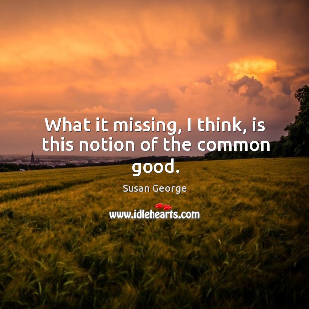 What it missing, I think, is this notion of the common good. Susan George Picture Quote
