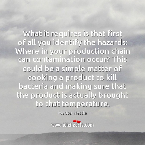 What it requires is that first of all you identify the hazards: Marion Nestle Picture Quote