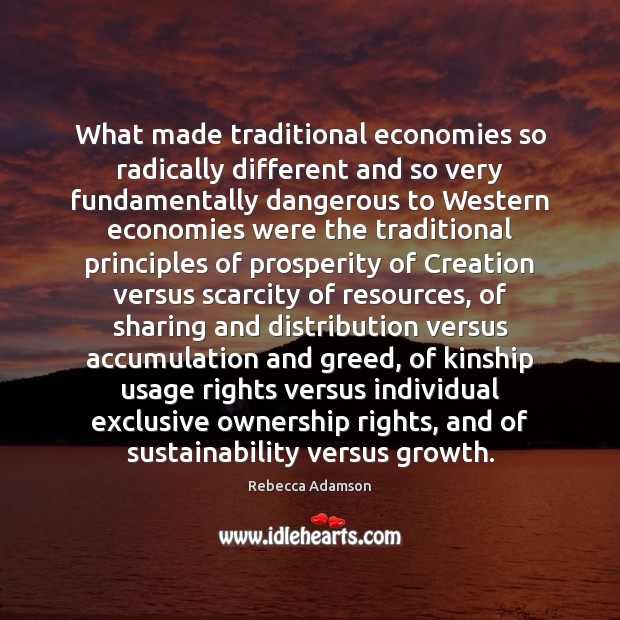 What made traditional economies so radically different and so very fundamentally dangerous Rebecca Adamson Picture Quote
