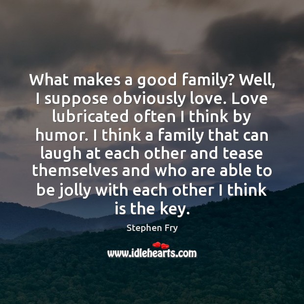 What makes a good family? Well, I suppose obviously love. Love lubricated Stephen Fry Picture Quote