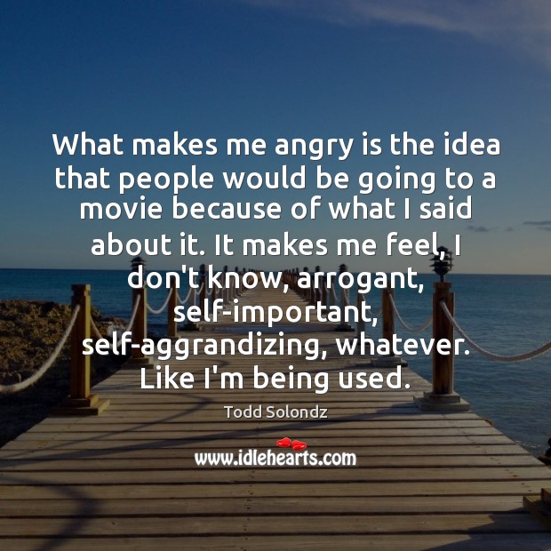 What makes me angry is the idea that people would be going Todd Solondz Picture Quote